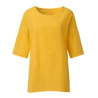 Клирънс женско памучно бельо твърдо три четвърт ръкав тениски с къс ръкав върхове на туники небрежни рохкави блузи жълти 3xl