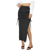 Kcocoo женски секси модна мода Ruched Solid High Tist Stretch Slim Hip Skirt Maxi Пола полиестер смес черно L