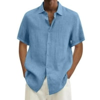 Поло ризи за мъже Мъжки лятна хавайска солидна риза с къс ръкав двоен джоб загъване на копче за яка риза