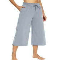 Дамски ежедневни панталони- торбести солидни модни разхлабени панталони с широк крак спокойна еластична талия панталони синьо